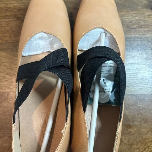 PuDing Block Heel Pumps Elastic Strap Square Toe Tan Shoes size 36 - Picture 10 of 10